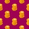 Stacks of cent bucks gold coins vector seamless pattern. Isometric golden usd money chips on purple background eps10