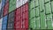 Stacks of colorful cargo containers. 3D rendering