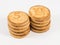 Stacks of cookies as the ruble coins noinalom one, two, five, te