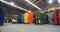 Stacks of domestic bins in a moulding factory being loaded for transit.