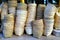 Stacks of empty handmade bamboo weaved baskets