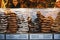 Stacks of freshly made pretzels on sale at Christmas and New Year`s Market at Schonbrunn Palace, Vienna, Austria.