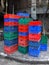 Stacks of fruits and vegetable plastic containers