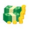 Stacks of gold coins and dollar cash. Vector illustration in fla