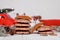 Stacks with halved traditional German round glazed gingerbread Christmas cookie called \\\'Lebkuchen\\\'