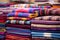 stacks of handmade woven blankets
