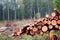 Stacks of logs birch