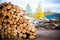 stacks of logs ready for biomass energy usage