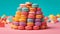 Stacks of macaroons, a symphony of colors and layers, forming towers of heavenly confections