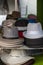 Stacks of men`s hats for sale