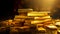 Stacks of pure gold bar on dark background. Represent business and finance concept idea