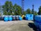 Stacks of septic tanks and other storage tanks at the shipment depot