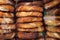 Stacks of simit bread in Istanbul, Turkey