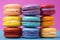Stacks of traditional colorful French Macaron sweets