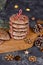 Stacks of traditional German round glazed gingerbread Christmas cookie called \\\'Lebkuchen