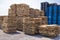 Stacks of used Wooden Pallets at a Recycling business area