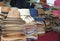 Stacks of variety hats on the street market