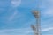 Stadium light against blue sky. Sports architecture and equipment.