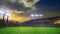 Stadium Moving lights, animated flash with people fans. 3d render illustration cloudy sunset sky