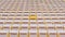 Stadium seat rows in sports arena for football or soccer game, public theatre, concert hall amphitheater with white yellow empty