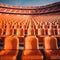 Stadium solitude Rows of empty orange seats in soccer arena