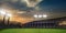 Stadium sunset with people fans. 3d render illustration cloudy