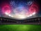 Stadium sunset with people fans. 3d render illustration cloudy sky