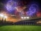 Stadium sunset with people fans. 3d render illustration cloudy sky