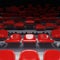 Stadium or venue tier with red plastic seats risen up randomly. 3D rendering