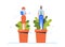 Staff Develop Skills, Business Woman and Man Grow in Flower Pots, Concept of Self Improvement and Development, Career