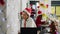 Staff members videocall in xmas office