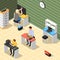 Staff In Service Centre Isometric Composition