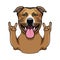 Staffordshire Terrier dog. Horns, Rock gesture. Dog portrait. Staffordshire Terrier breed. Vector.