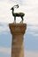 Stag statue, deer statue in Mandraki Harbour, Rhodes, Greece