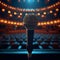 Stage anticipation Microphone on theater stage before concert, empty seats