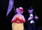 On stage, clowns, mimes, comedians, actors of the troupe of mime theatre mime and clowning, the Licedei