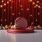 Stage with curtains and spotlights. Red podium christmas light decoration.