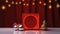 Stage with curtains and spotlights. Red podium christmas light decoration.