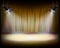 The Stage with golden curtain. Vector illustration.