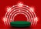 Stage podium decorated with step neon lighting round shape, snowflake, star. Abstract Christmas mock-up scene. Green 3d circle.