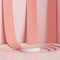 Stage podium stand pink pastel stair step. The back has a pink fabric draped across the curved wall fitting room concept.