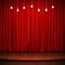Stage with red curtain, wooden flooring and light bulbs