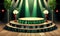 stage with red curtains and spotlight Podium background for the product green nature 3D