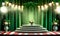 stage with red curtains and spotlight Podium background for the product green nature 3D