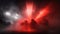 A stage with red smoke and strobe lights. Generative Ai