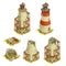 Stages of construction brick lighthouse. Vector