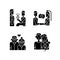 Stages of romantic relationship black glyph icons set on white space