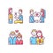 Stages of romantic relationship RGB color icons set