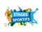 `STAGES SPORTIFS` French language banner with silhouettes taking part in various sports