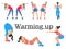 Stages warm up. Sport for health, clearly shows the girl. In minimalist style. Cartoon flat Vector